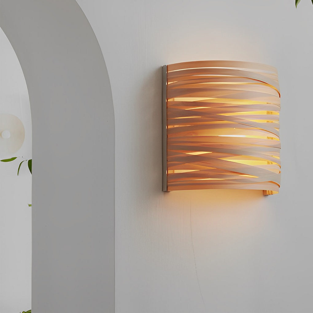 Modern Semi Cylindrical Handmade Wooden Wall Lamp Rustic Decorative Indoor Sconce Light