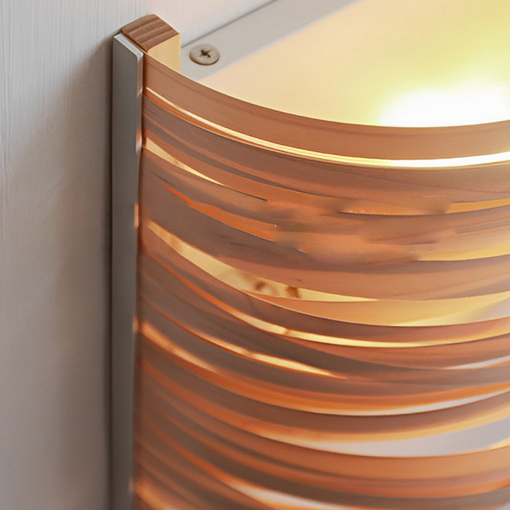 Modern Semi Cylindrical Handmade Wooden Wall Lamp Rustic Decorative Indoor Sconce Light
