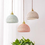 Modern Semi Globe Ceramic Copper Pendant Light with Brass Finish LED Hanging Fixture for Entry and Dining Room