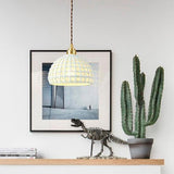 Modern Semi Globe Ceramic Copper Pendant Light with Brass Finish LED Hanging Fixture for Entry and Dining Room