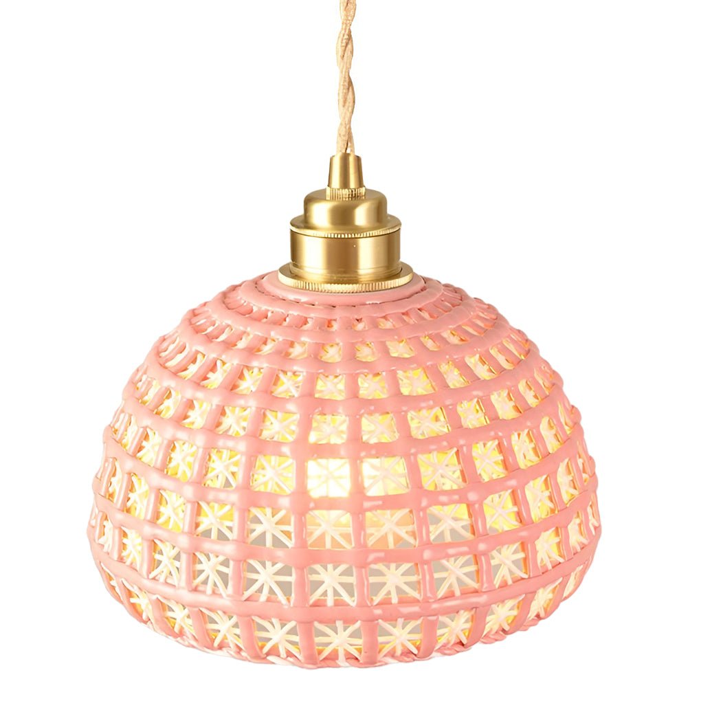 Modern Semi Globe Ceramic Copper Pendant Light with Brass Finish LED Hanging Fixture for Entry and Dining Room