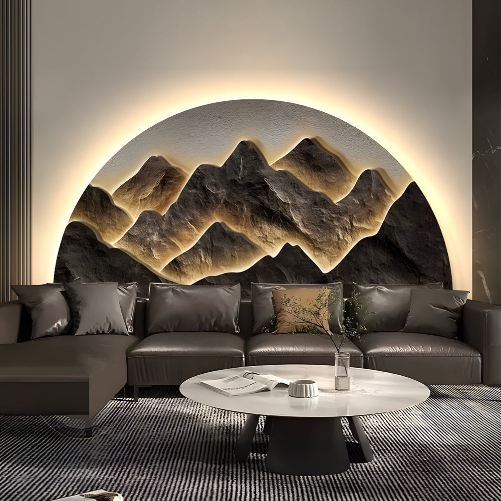 Modern Semicircle LED Illuminated Landscape Wall Art Crystal Porcelain Decorative Painting