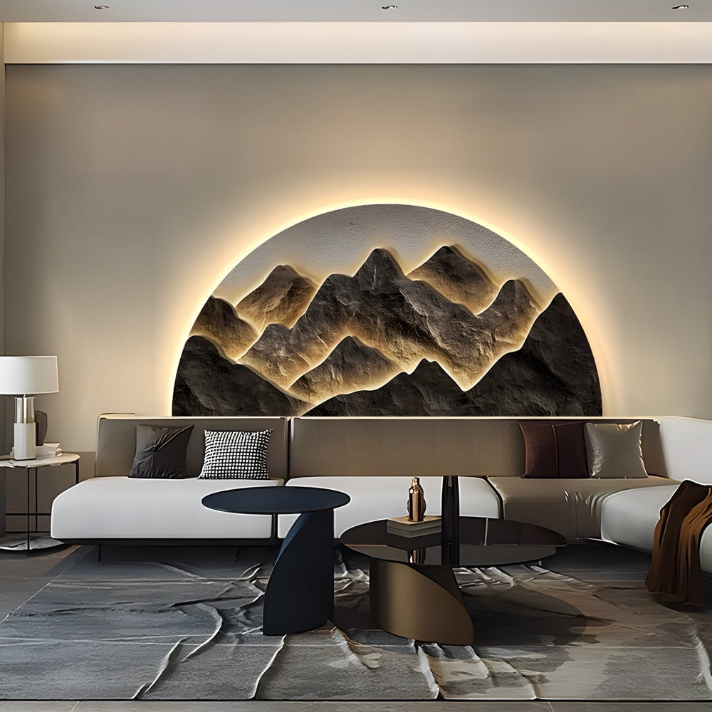 Modern Semicircle LED Illuminated Landscape Wall Art Crystal Porcelain Decorative Painting