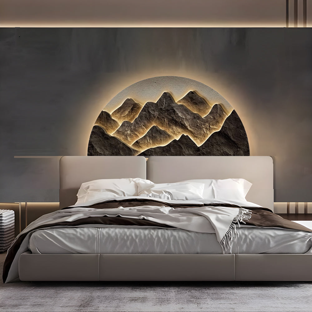 Modern Semicircle LED Illuminated Landscape Wall Art Crystal Porcelain Decorative Painting