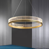 Modern Sendra LED Mesh Chandelier Black and Brass Circular Linear Pendant Light