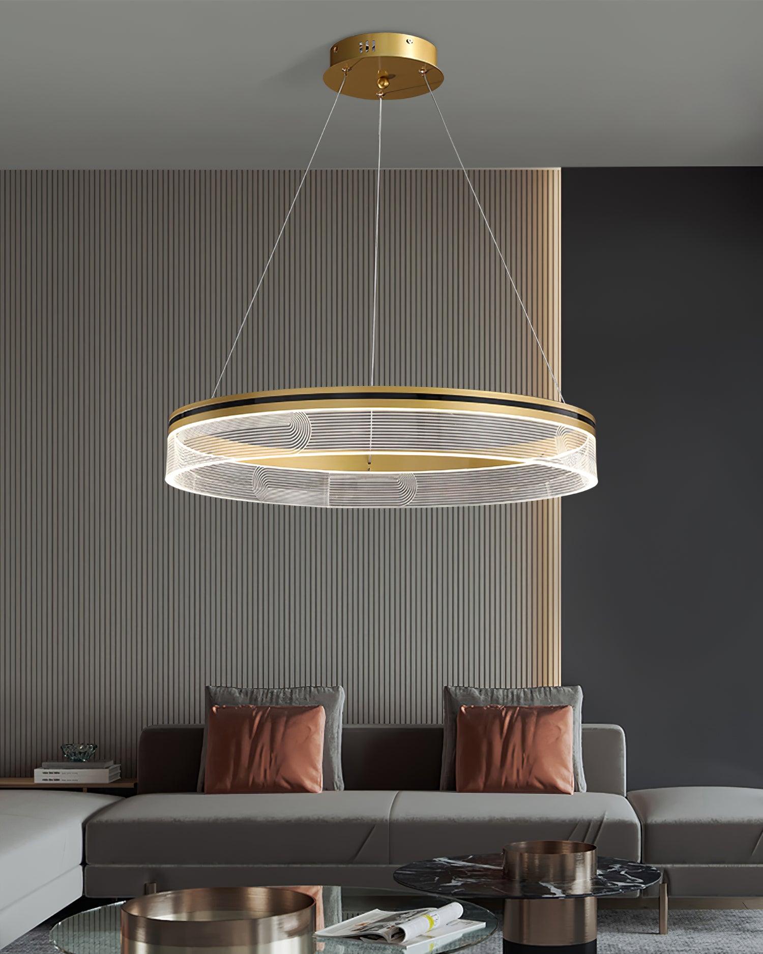 Modern Sendra LED Mesh Chandelier Black and Brass Circular Linear Pendant Light
