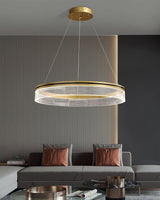 Modern Sendra LED Mesh Chandelier Black and Brass Circular Linear Pendant Light