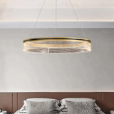 Modern Sendra LED Mesh Chandelier Black and Brass Circular Linear Pendant Light