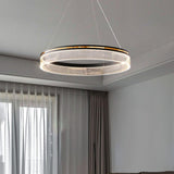 Modern Sendra LED Mesh Chandelier Black and Brass Circular Linear Pendant Light
