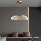 Modern Sendra LED Mesh Chandelier Black and Brass Circular Linear Pendant Light