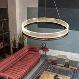 Modern Sendra LED Mesh Chandelier Black and Brass Circular Linear Pendant Light