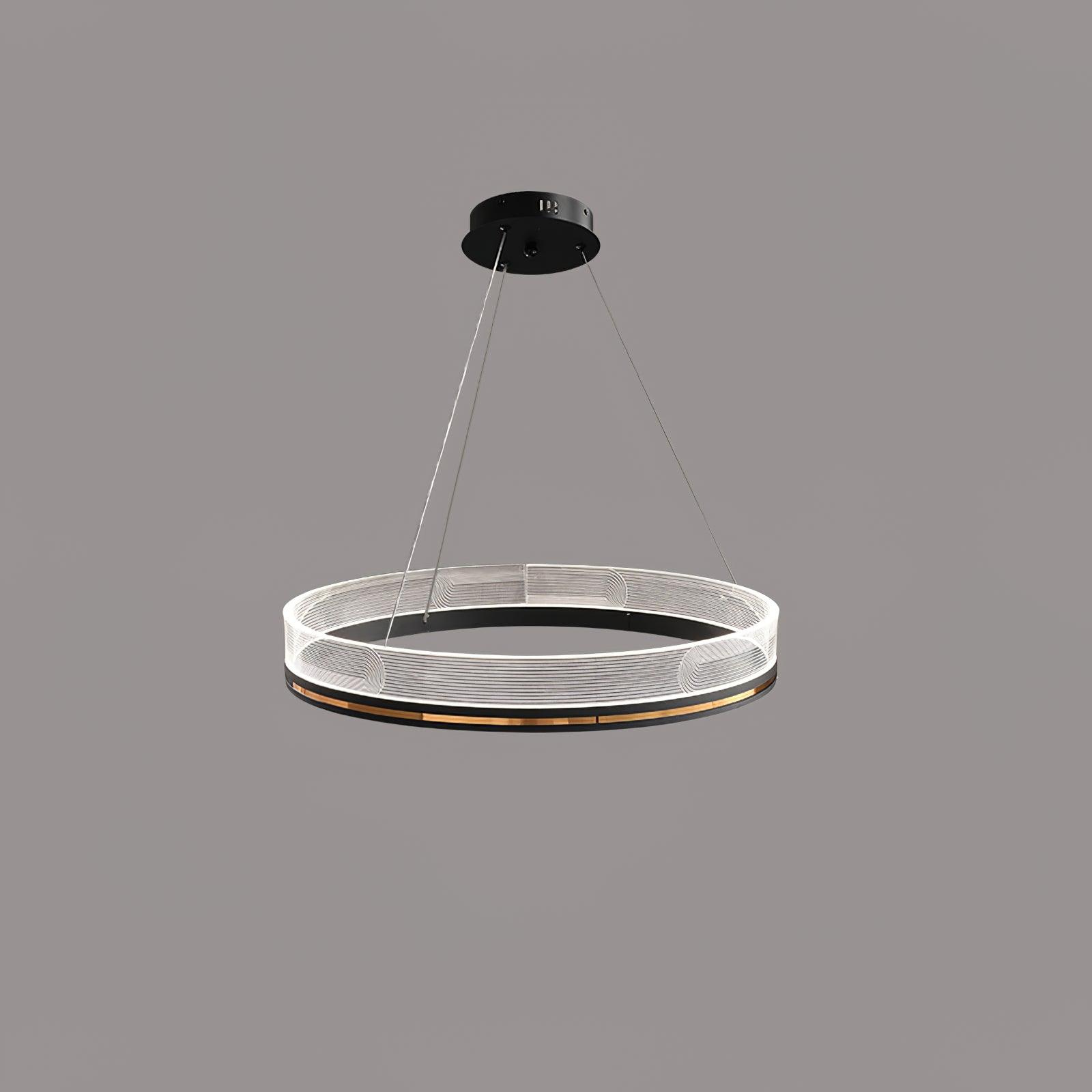 Modern Sendra LED Mesh Chandelier Black and Brass Circular Linear Pendant Light