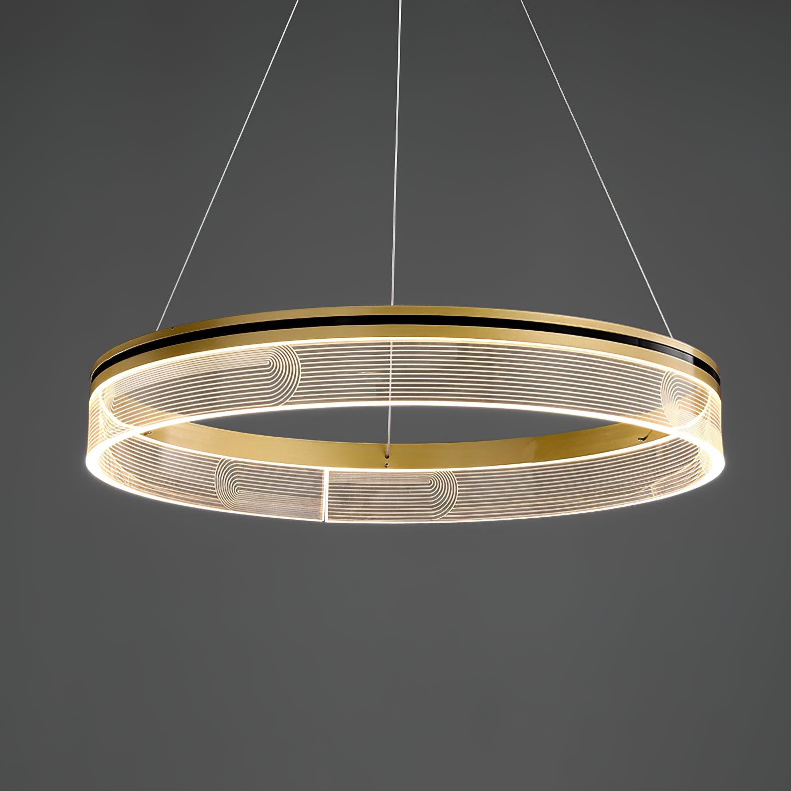 Modern Sendra LED Mesh Chandelier Black and Brass Circular Linear Pendant Light