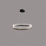 Modern Sendra LED Mesh Chandelier Black and Brass Circular Linear Pendant Light