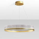 Modern Sendra LED Mesh Chandelier Black and Brass Circular Linear Pendant Light