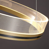 Modern Sendra LED Mesh Chandelier Black and Brass Circular Linear Pendant Light