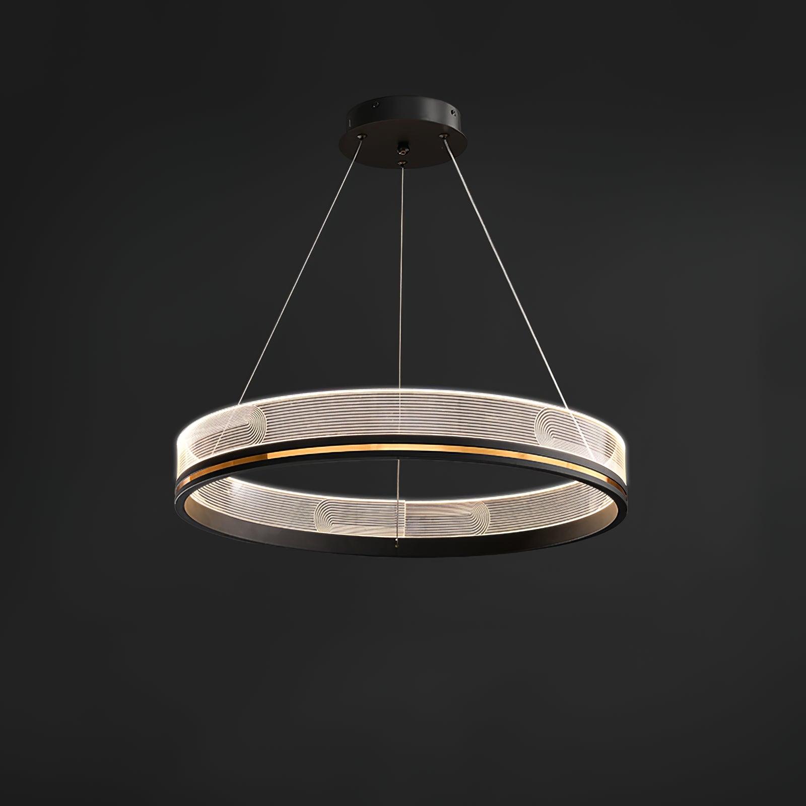 Modern Sendra LED Mesh Chandelier Black and Brass Circular Linear Pendant Light