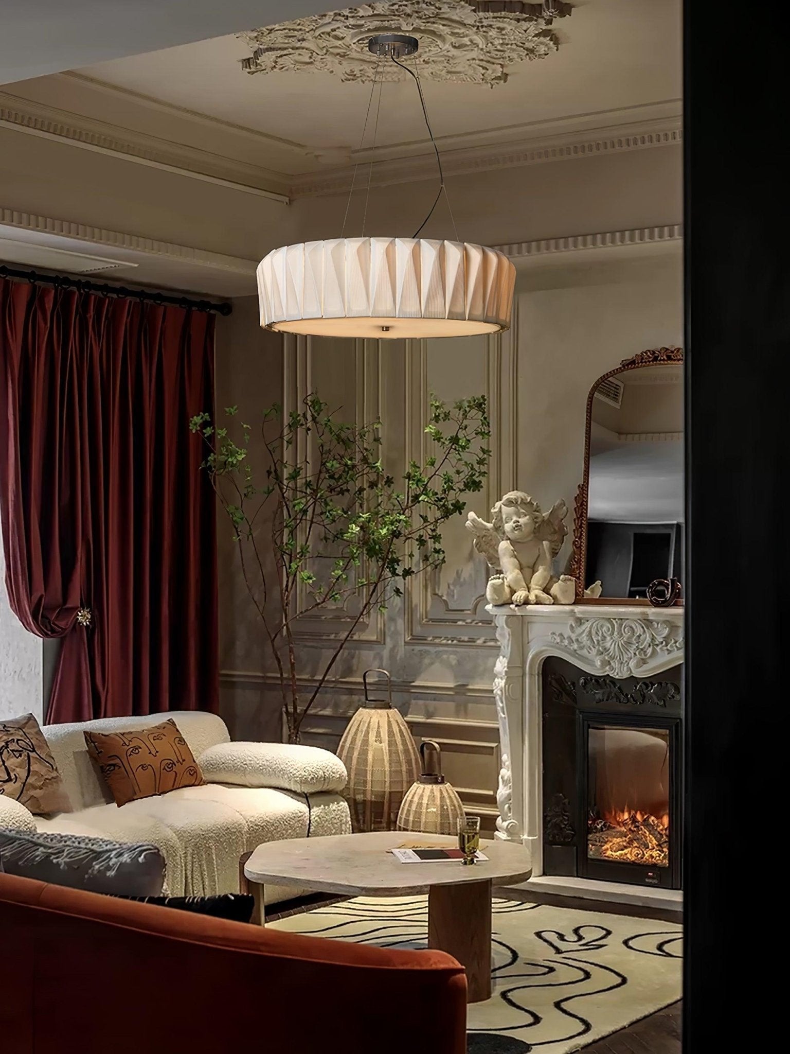 Modern Shard Disc Chandelier Ceramic and Acrylic Integrated Ceiling Light for Luxury Living Spaces