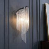 Modern Silver Chain Tassel Wall Sconce Decorative Aluminum Fringe Light for Living Room Bedroom Set of 2