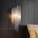 Modern Silver Chain Tassel Wall Sconce Decorative Aluminum Fringe Light for Living Room Bedroom Set of 2