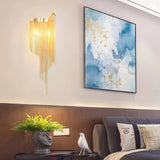 Modern Silver Chain Tassel Wall Sconce Decorative Aluminum Fringe Light for Living Room Bedroom Set of 2