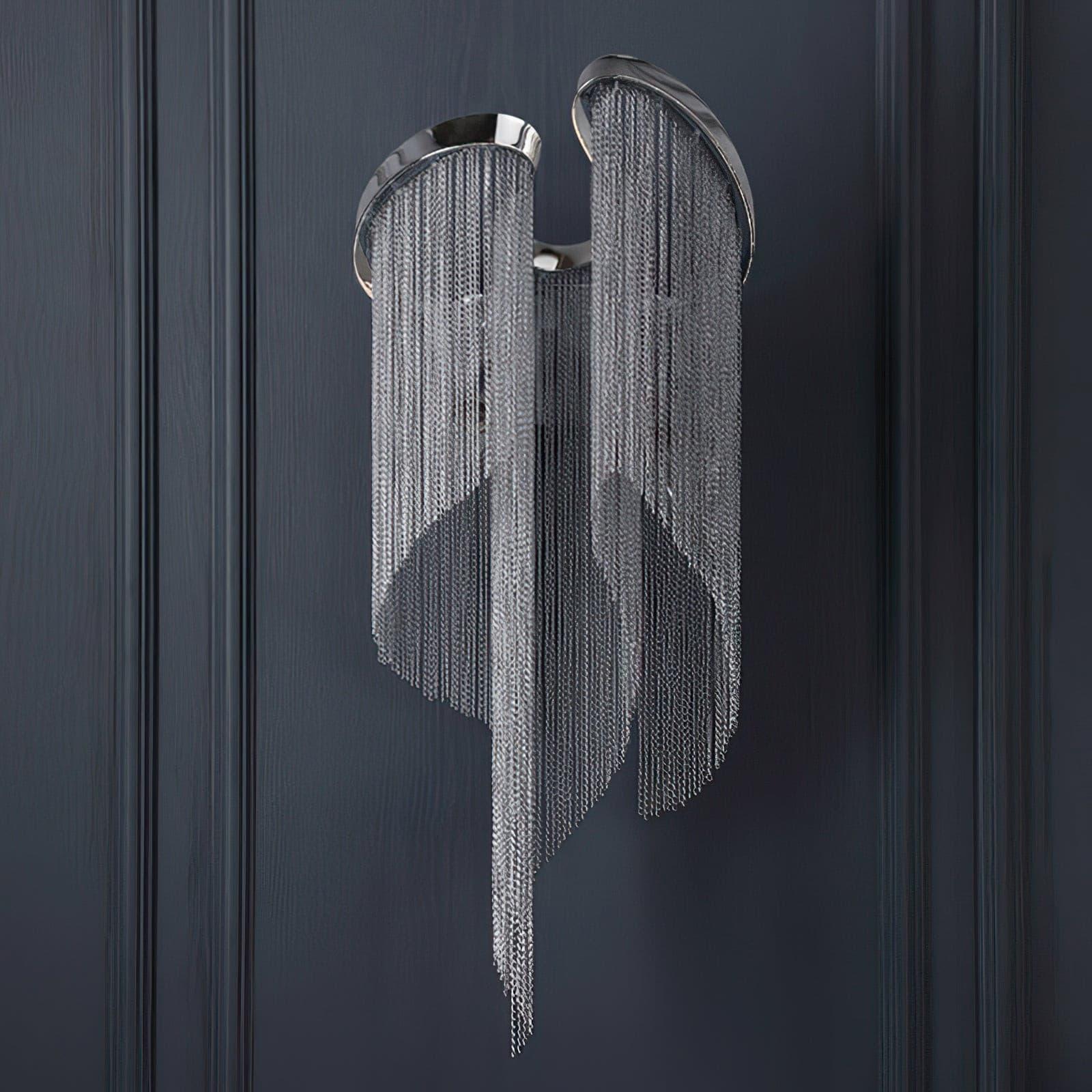 Modern Silver Chain Tassel Wall Sconce Decorative Aluminum Fringe Light for Living Room Bedroom Set of 2