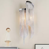 Modern Silver Chain Tassel Wall Sconce Decorative Aluminum Fringe Light for Living Room Bedroom Set of 2