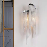 Modern Silver Chain Tassel Wall Sconce Decorative Aluminum Fringe Light for Living Room Bedroom Set of 2