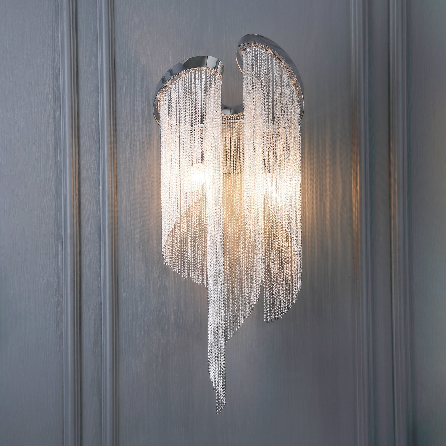 Modern Silver Chain Tassel Wall Sconce Decorative Aluminum Fringe Light for Living Room Bedroom Set of 2