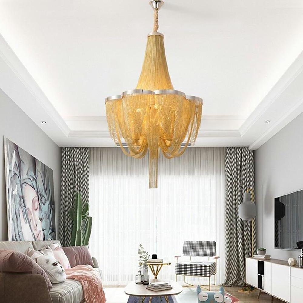 Modern Silver Lantern Chandelier Metal 6 Light LED Ceiling Hanging Pendant for Dining Room