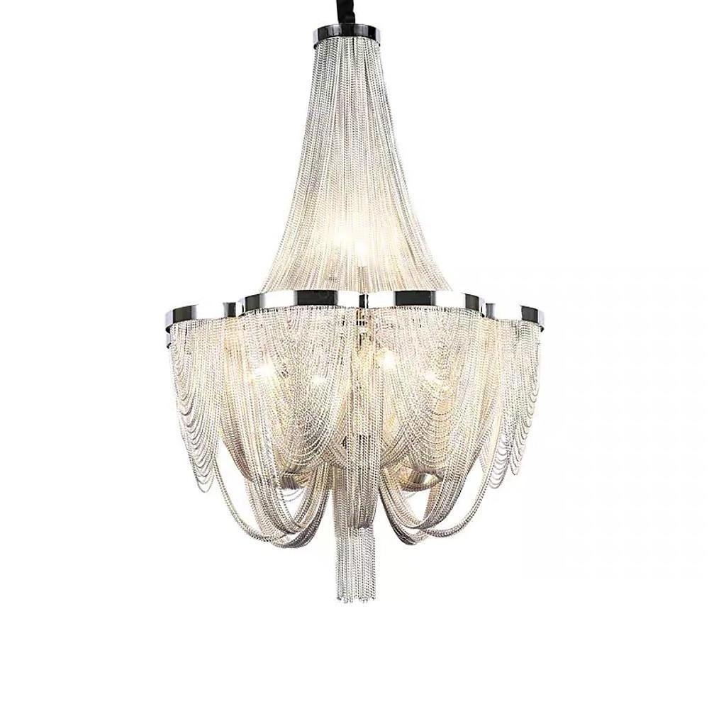 Modern Silver Lantern Chandelier Metal 6 Light LED Ceiling Hanging Pendant for Dining Room