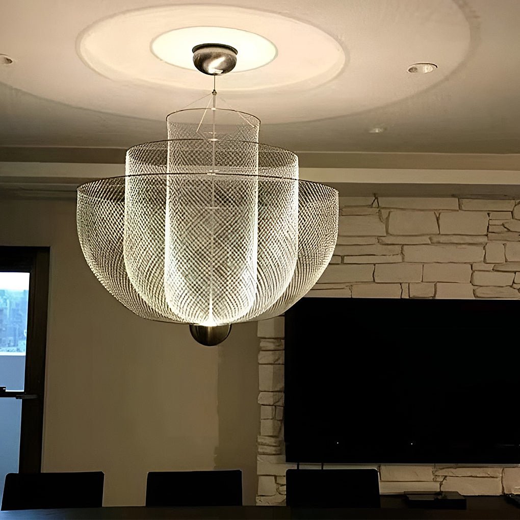 Modern Silver Metal Grid Chandelier Nordic Hanging Lamp for Dining Room and Living Space