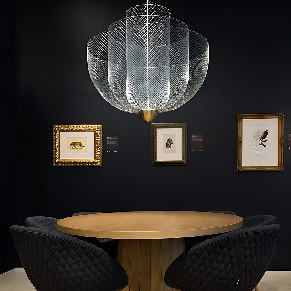 Modern Silver Metal Grid Chandelier Nordic Hanging Lamp for Dining Room and Living Space