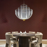 Modern Silver Metal Grid Chandelier Nordic Hanging Lamp for Dining Room and Living Space