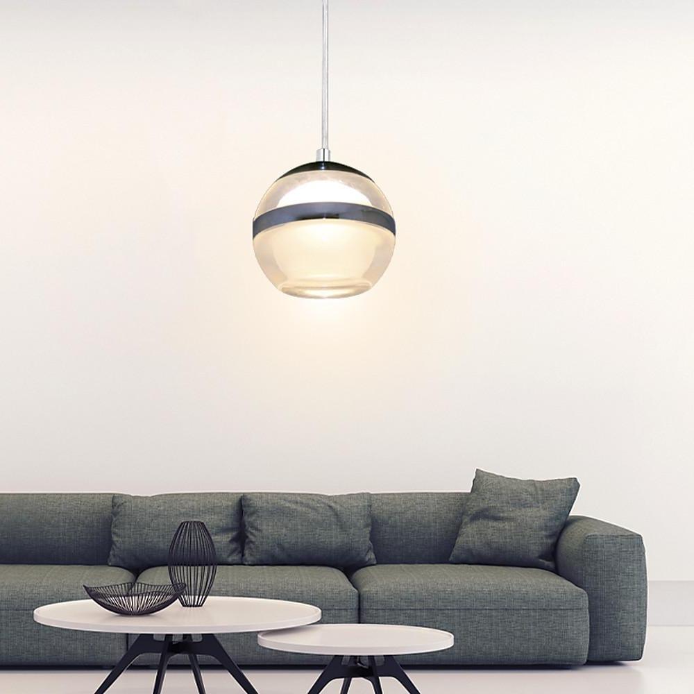 Modern Silver Spherical LED Pendant Light with Chrome Finish and Acrylic Globe