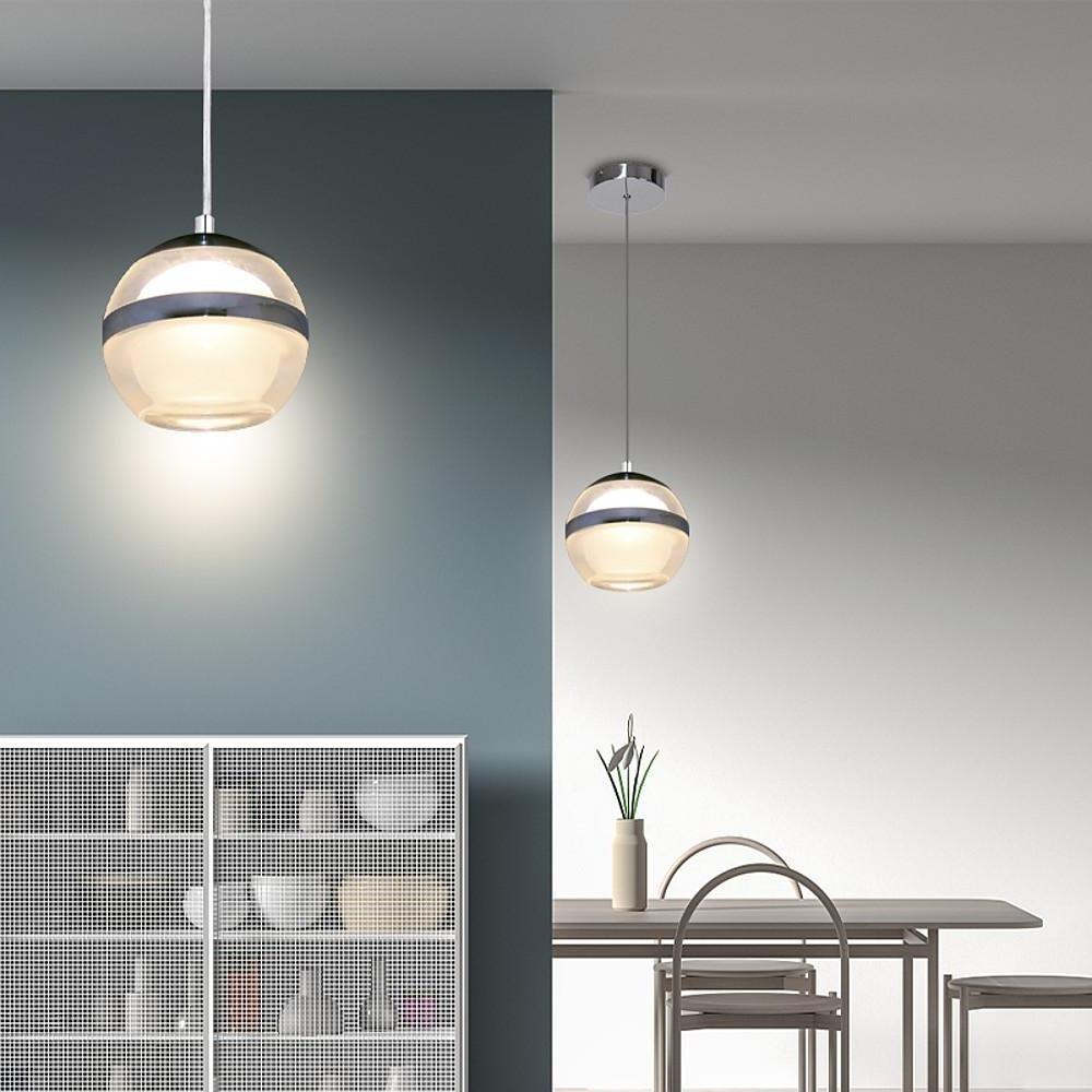 Modern Silver Spherical LED Pendant Light with Chrome Finish and Acrylic Globe