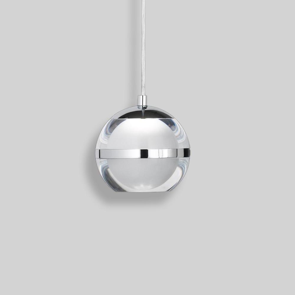 Modern Silver Spherical LED Pendant Light with Chrome Finish and Acrylic Globe