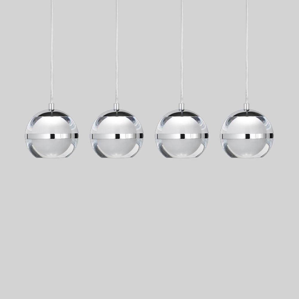 Modern Silver Spherical LED Pendant Light with Chrome Finish and Acrylic Globe