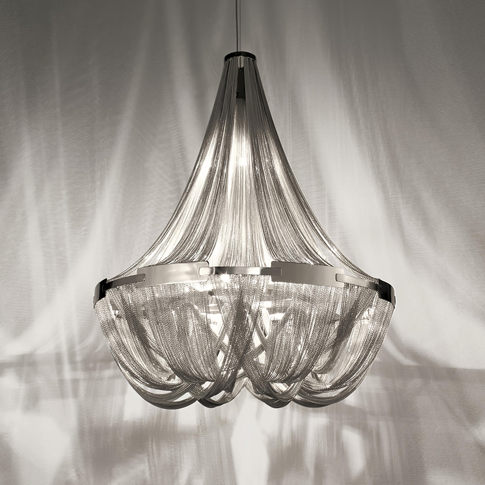 Modern Silver Tassel Aluminum Chain Chandelier Luxury Fringe Pendant Ceiling Fixture