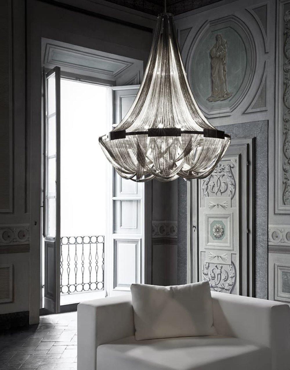 Modern Silver Tassel Aluminum Chain Chandelier Luxury Fringe Pendant Ceiling Fixture