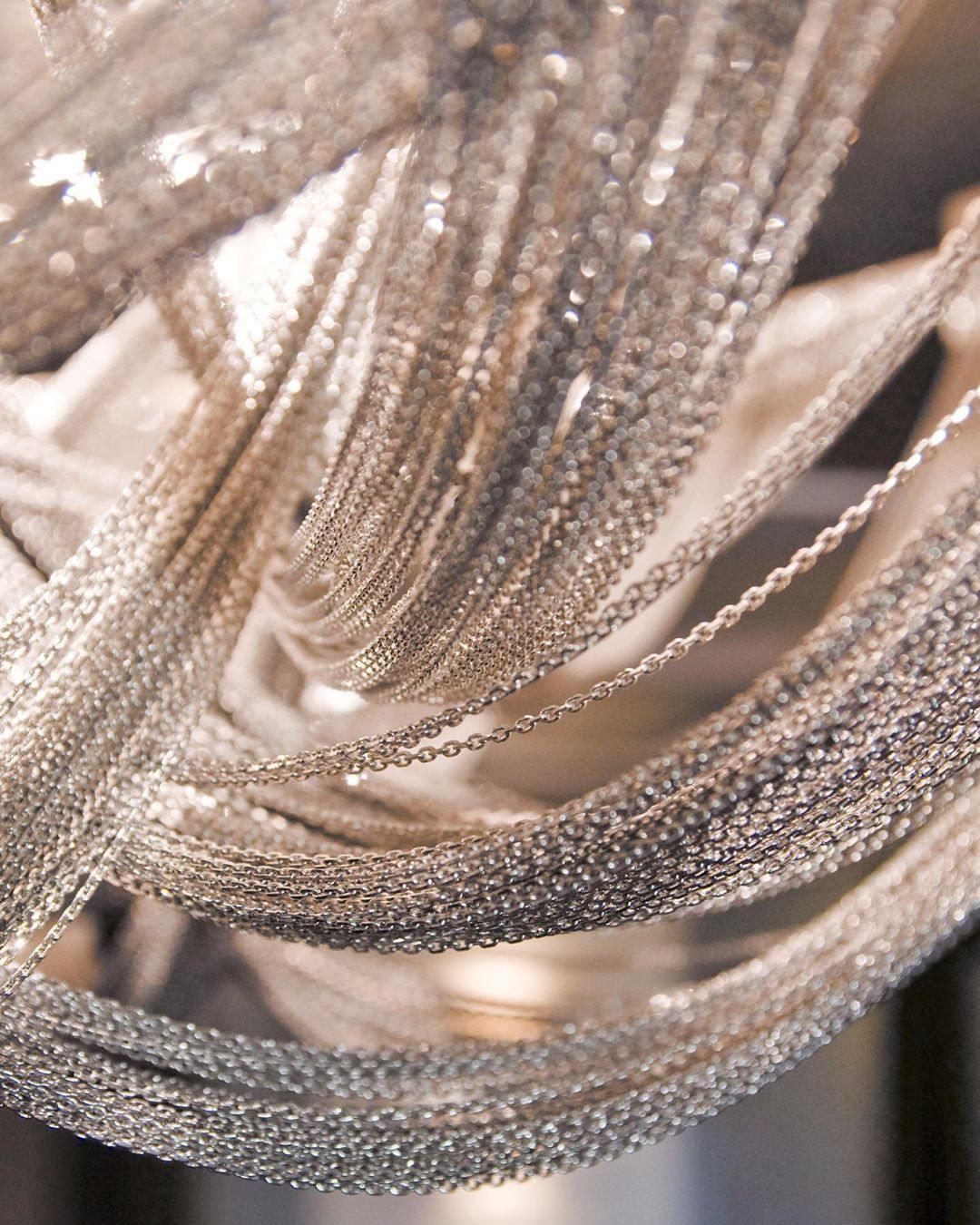 Modern Silver Tassel Aluminum Chain Chandelier Luxury Fringe Pendant Ceiling Fixture