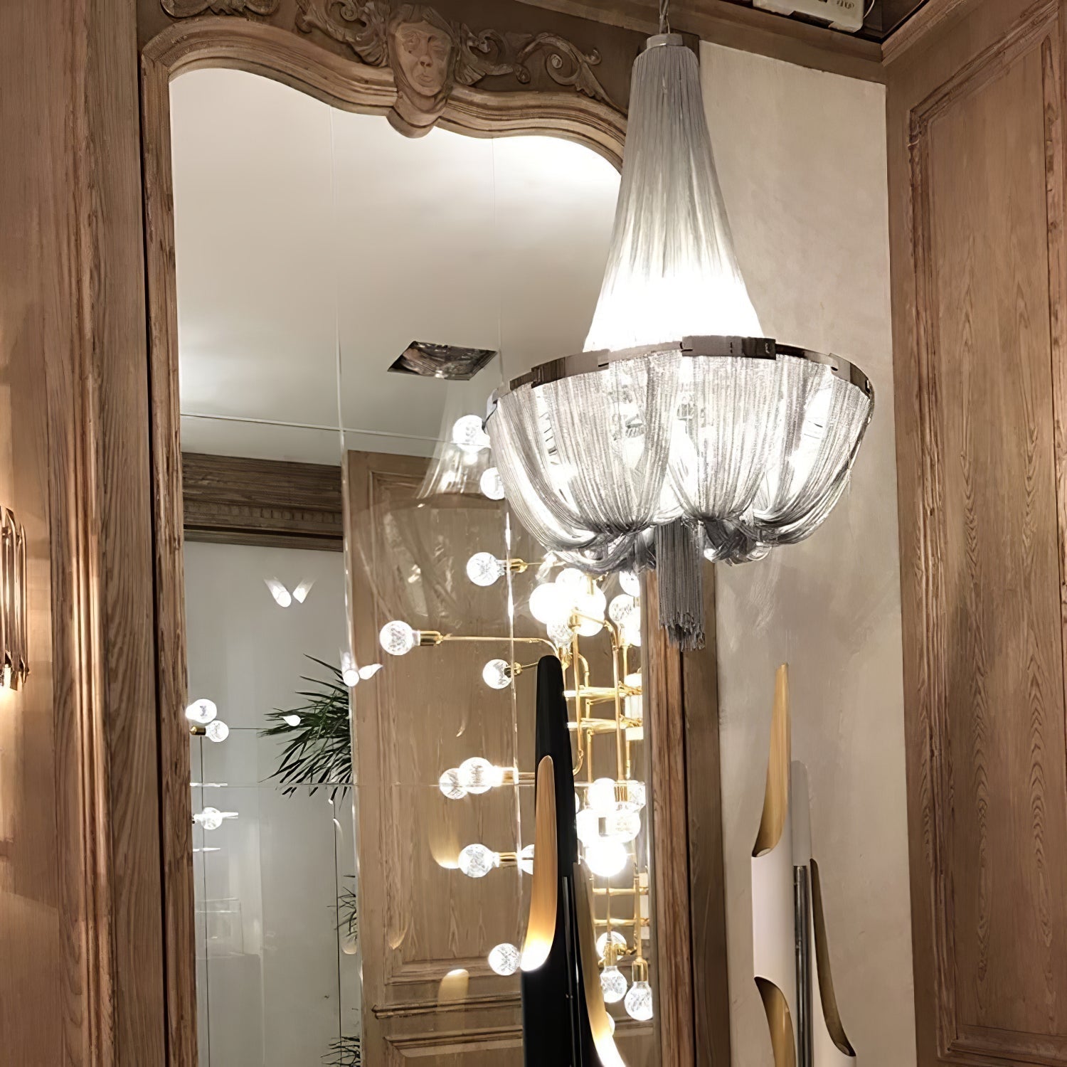 Modern Silver Tassel Aluminum Chain Chandelier Luxury Fringe Pendant Ceiling Fixture