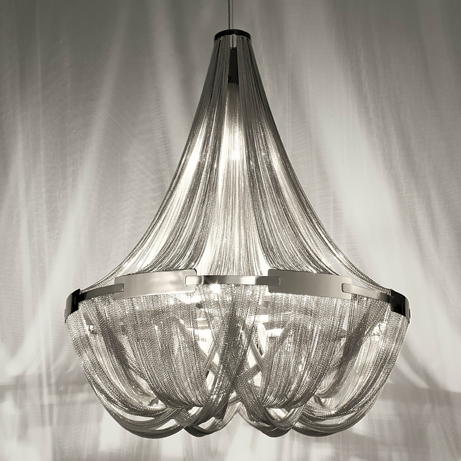 Modern Silver Tassel Aluminum Chain Chandelier Luxury Fringe Pendant Ceiling Fixture