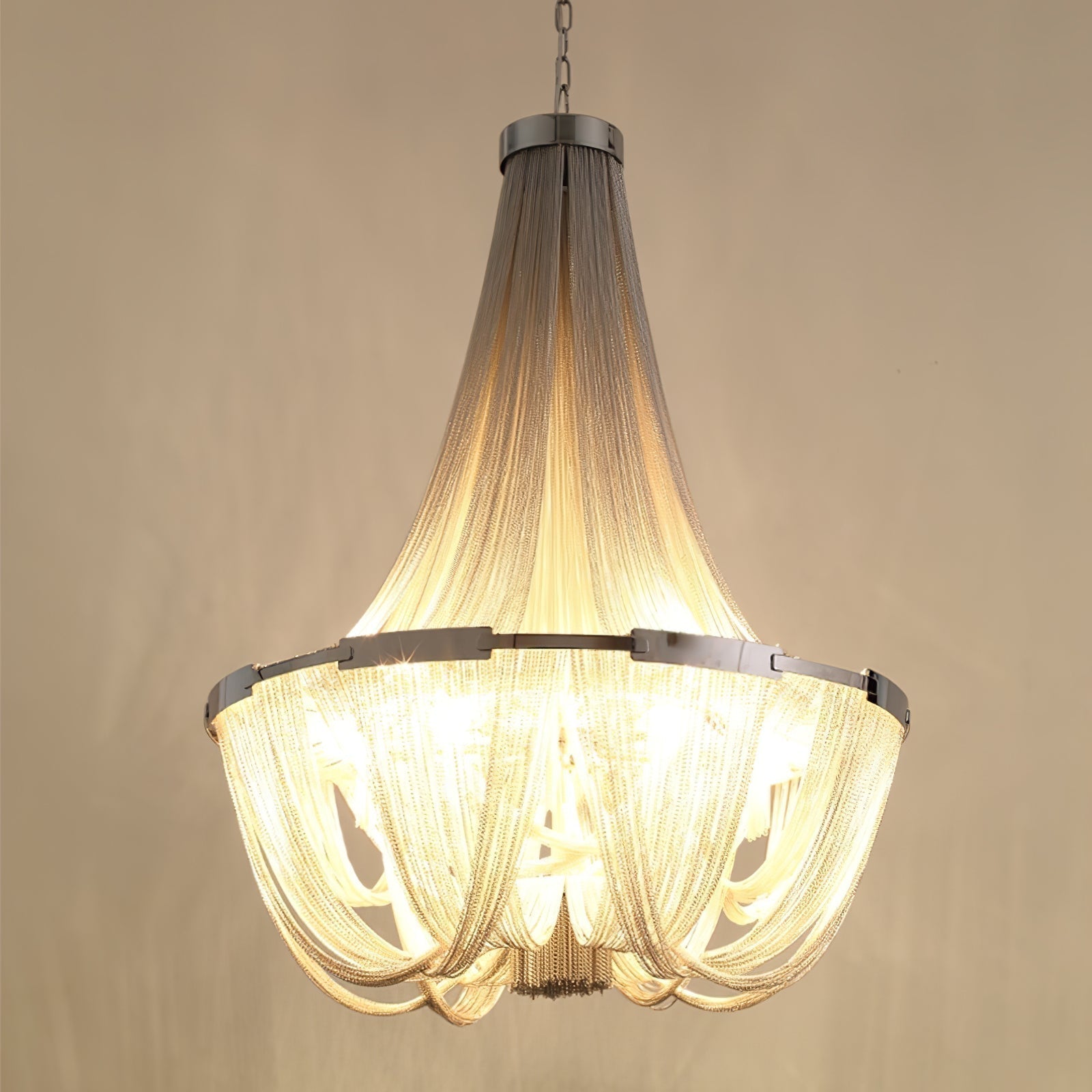 Modern Silver Tassel Aluminum Chain Chandelier Luxury Fringe Pendant Ceiling Fixture