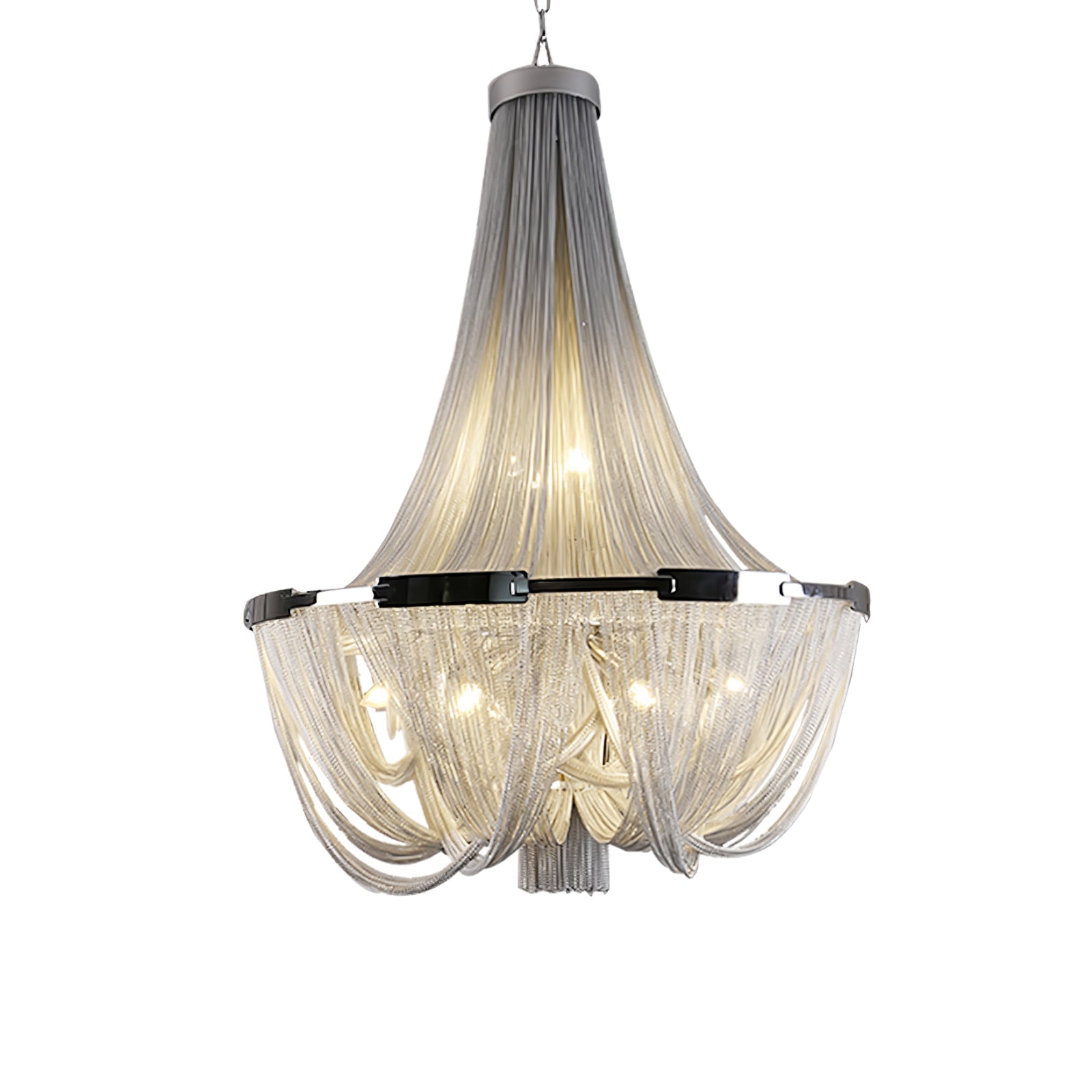 Modern Silver Tassel Aluminum Chain Chandelier Luxury Fringe Pendant Ceiling Fixture