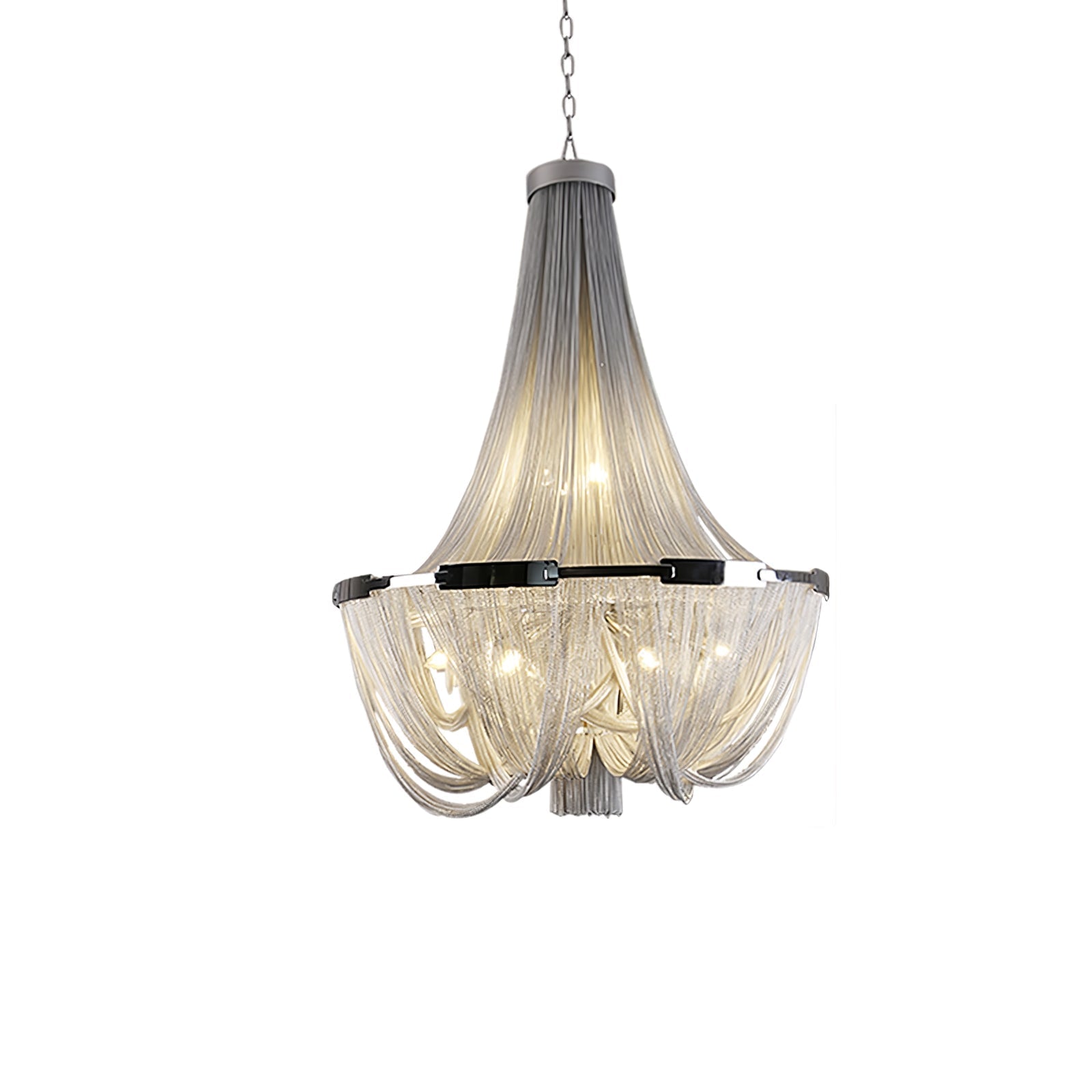 Modern Silver Tassel Aluminum Chain Chandelier Luxury Fringe Pendant Ceiling Fixture