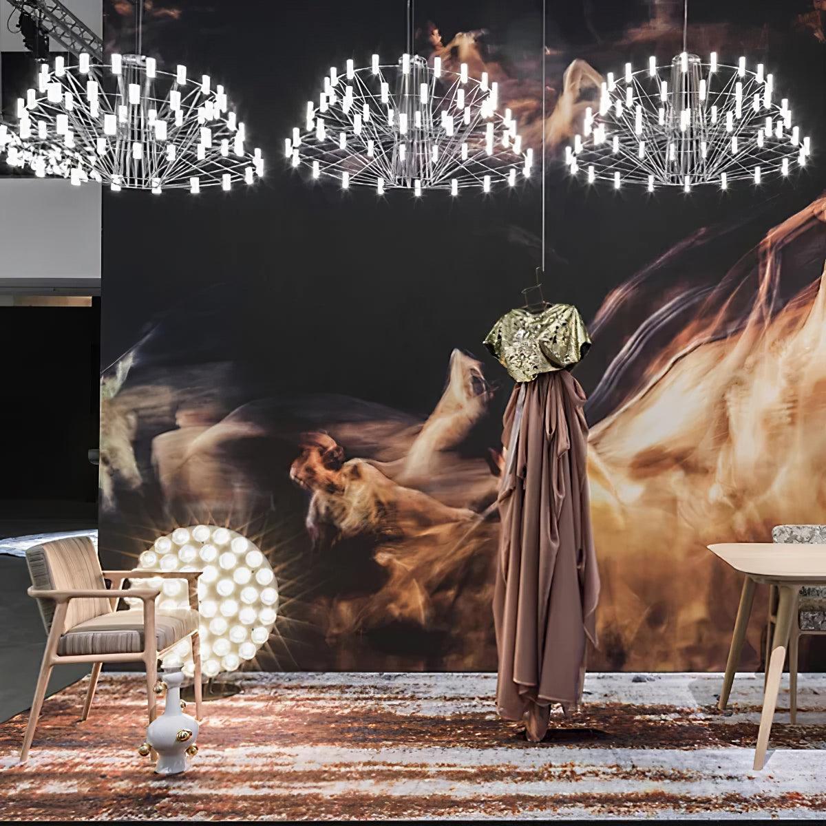 Modern Sky Ballet LED Ring Chandelier Minimalist Stainless Steel and Acrylic Pendant Light Fixture