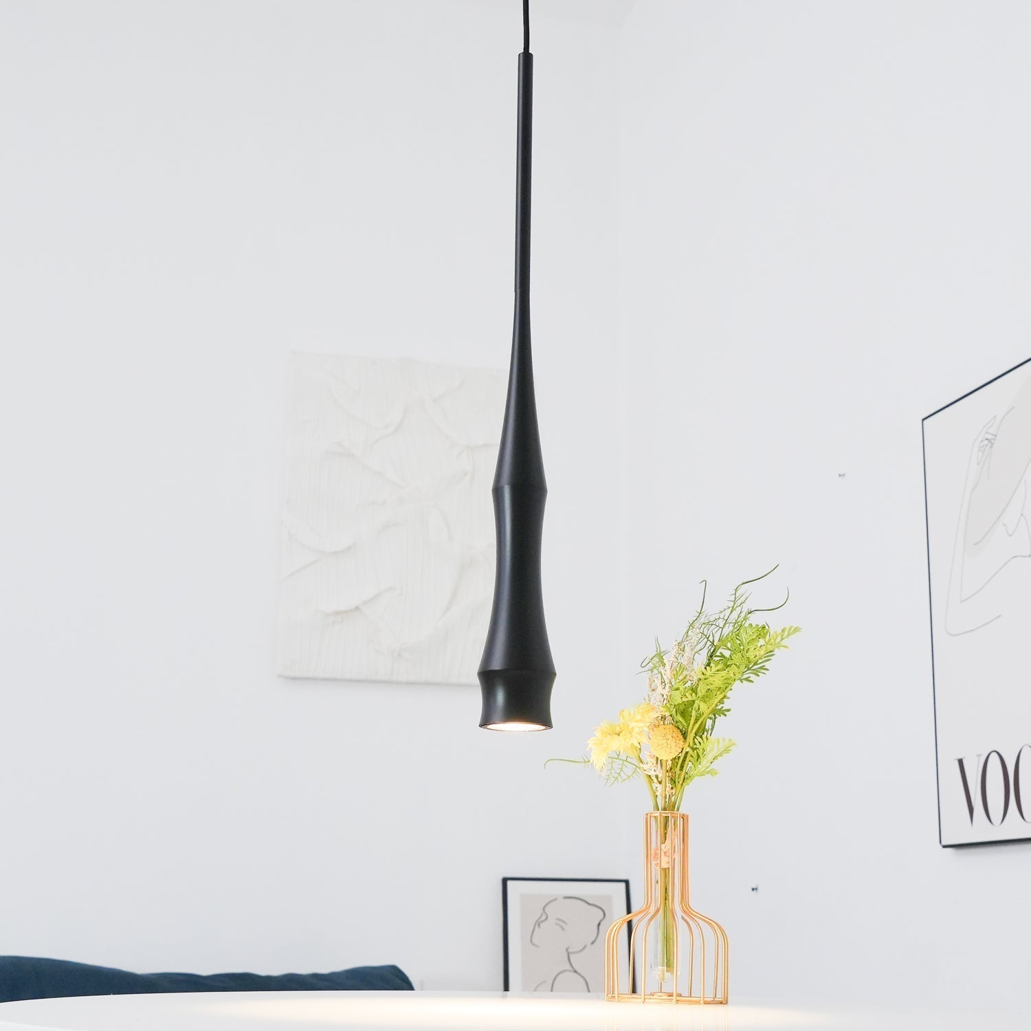 Modern Slim Aluminum Pendant Light with Curved Bamboo Design for Kitchen Island Dining Table