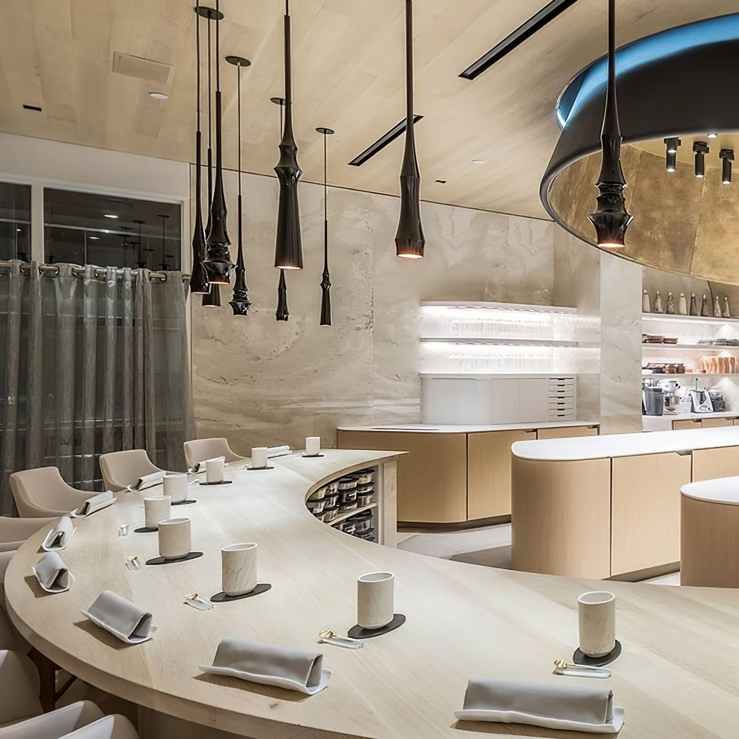 Modern Slim Aluminum Pendant Light with Curved Bamboo Design for Kitchen Island Dining Table