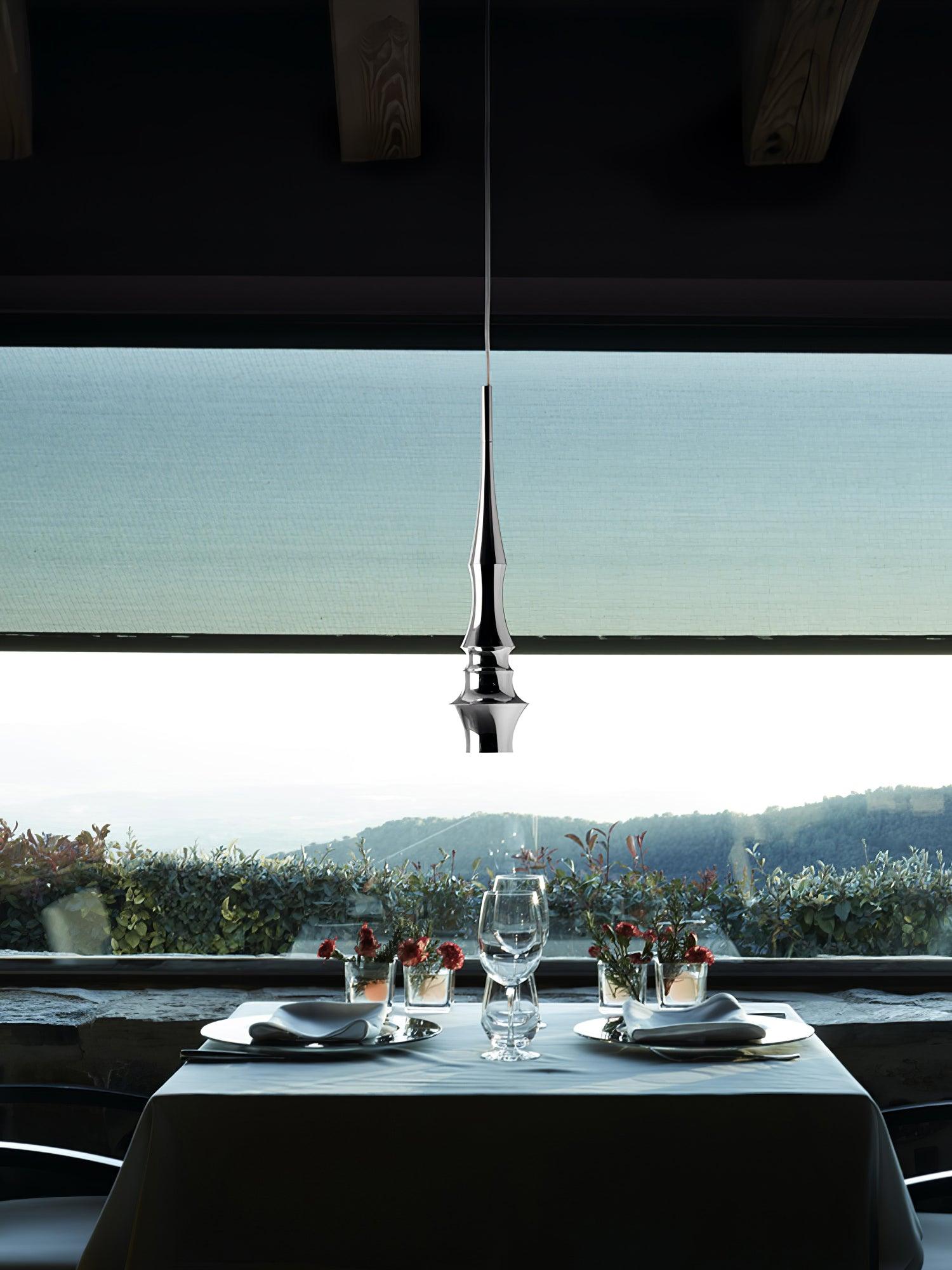 Modern Slim Aluminum Pendant Light with Curved Bamboo Design for Kitchen Island Dining Table